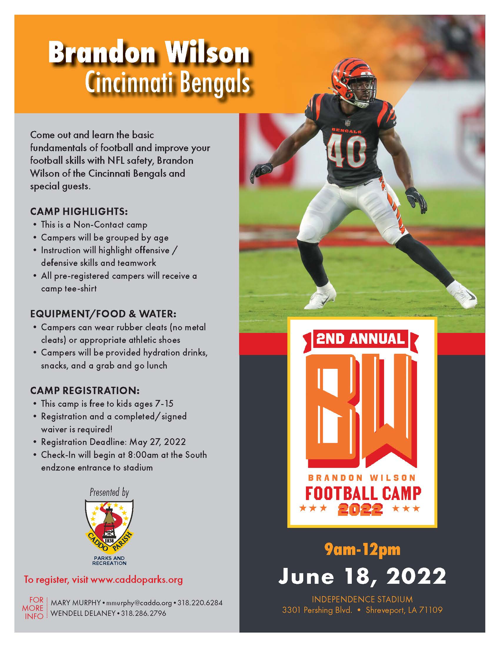 Brandon Wilson, of Cincinnati Bengals, to host football camp