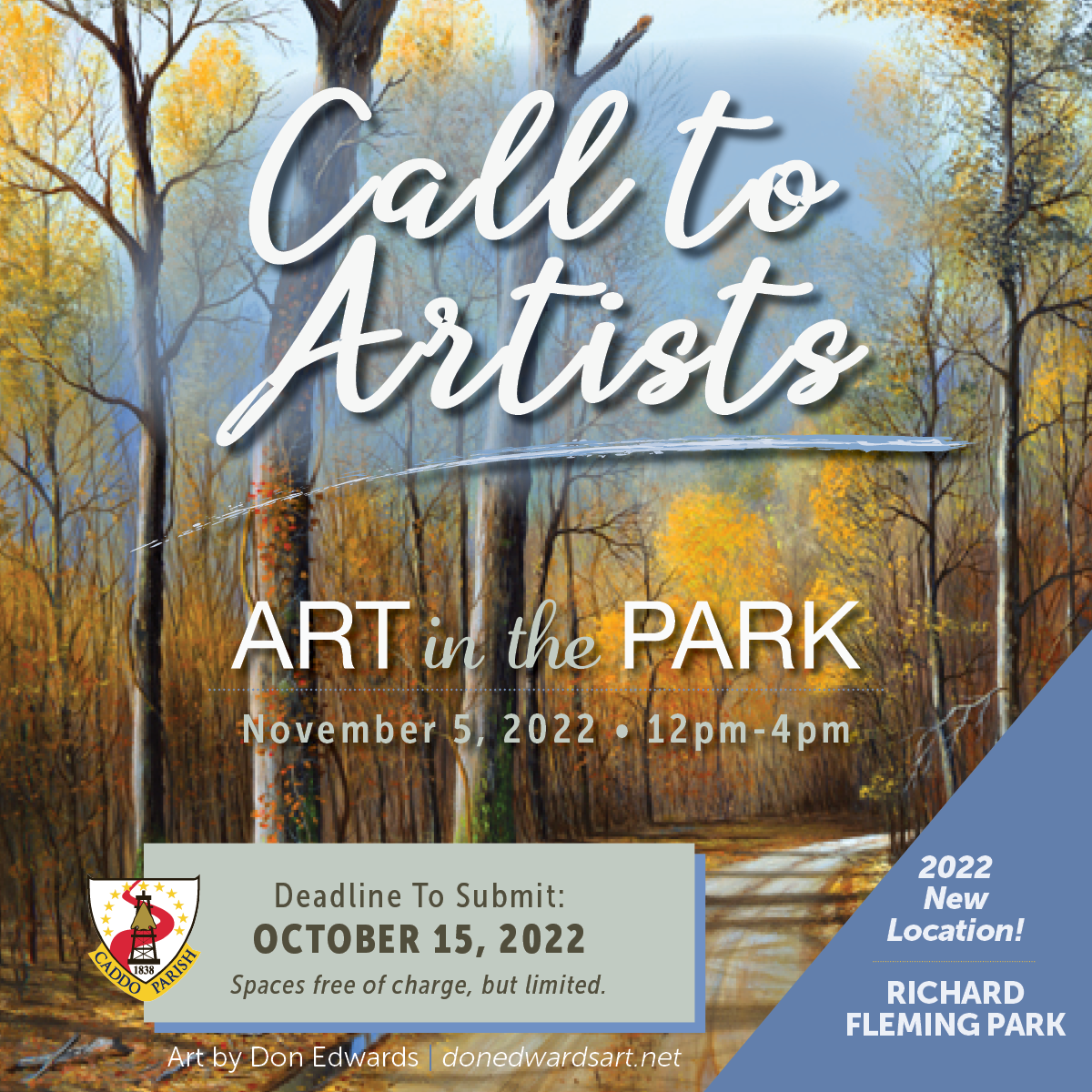 Featured image for “Call for Artists at Art in the Park to be held on Saturday, November 5, 2022”